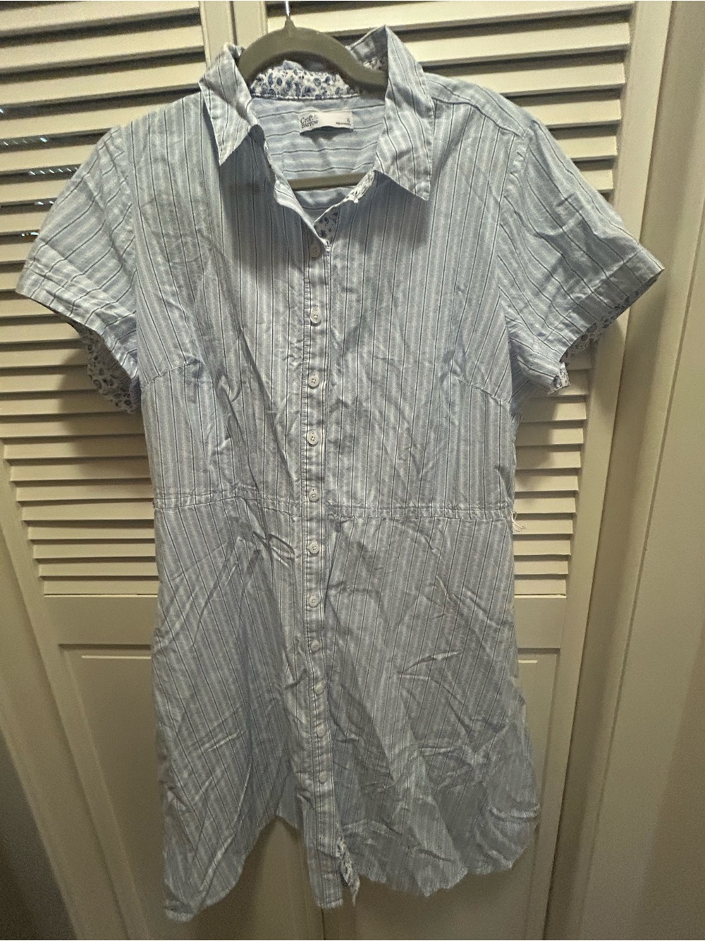 croft & barrow Light Blue Striped Short Sleeve Button-Down Shirt Dress